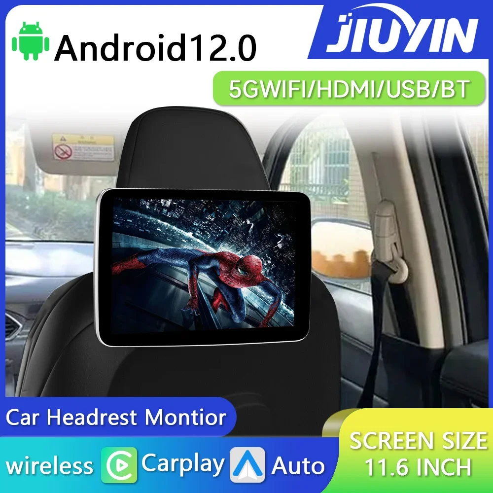 

JIUYIN 11.6inch IPS Headrest Monitor Display Android Touch Screen For Car Rear Seat Player CarPlay WiFi Video Music FM Bluetooth