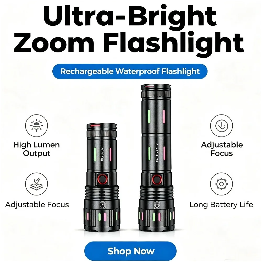 2 in 1 Super Bright Flashlight Luminous Type-C Charging White Beam Torch with Power Bank Output for Fishing Hiking Camping