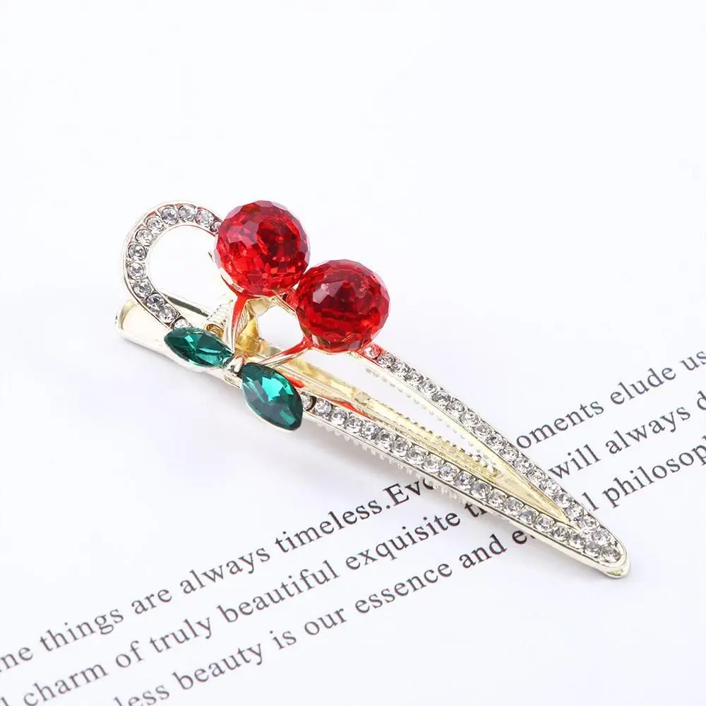 

Female Fashion Design Solid Color Rhinestone Barrettes Women Hair Accessories Cherry Duckbill Clip Korean Style Hair Clip