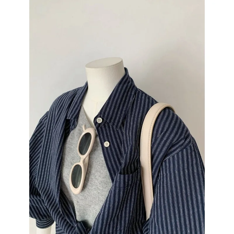 Frans high-end contrasterend verticaal gestreept shirt met lange mouwen voor dames, Koreaanse stijl chic design niche shirt temperament top