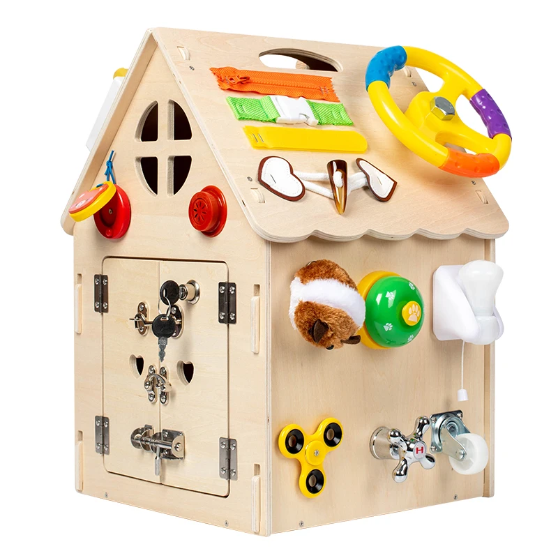 

Montessori Toys Busy Board House Children Learning Wooden Busy Board Montessori Kids Learn Life Skills Training Toy Gift