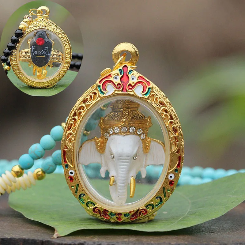 Asia Thailand Temple master Ganesh God of wealth Mammon Buddha Pendant bring Good luck Amulet all-powerful safety talisman