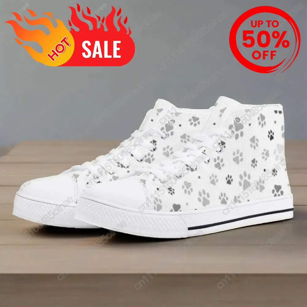 Customizable Plain High-Top Canvas With Dog Paw Print For Man And Women Flat Sneakers Lightweight Casual Shoes