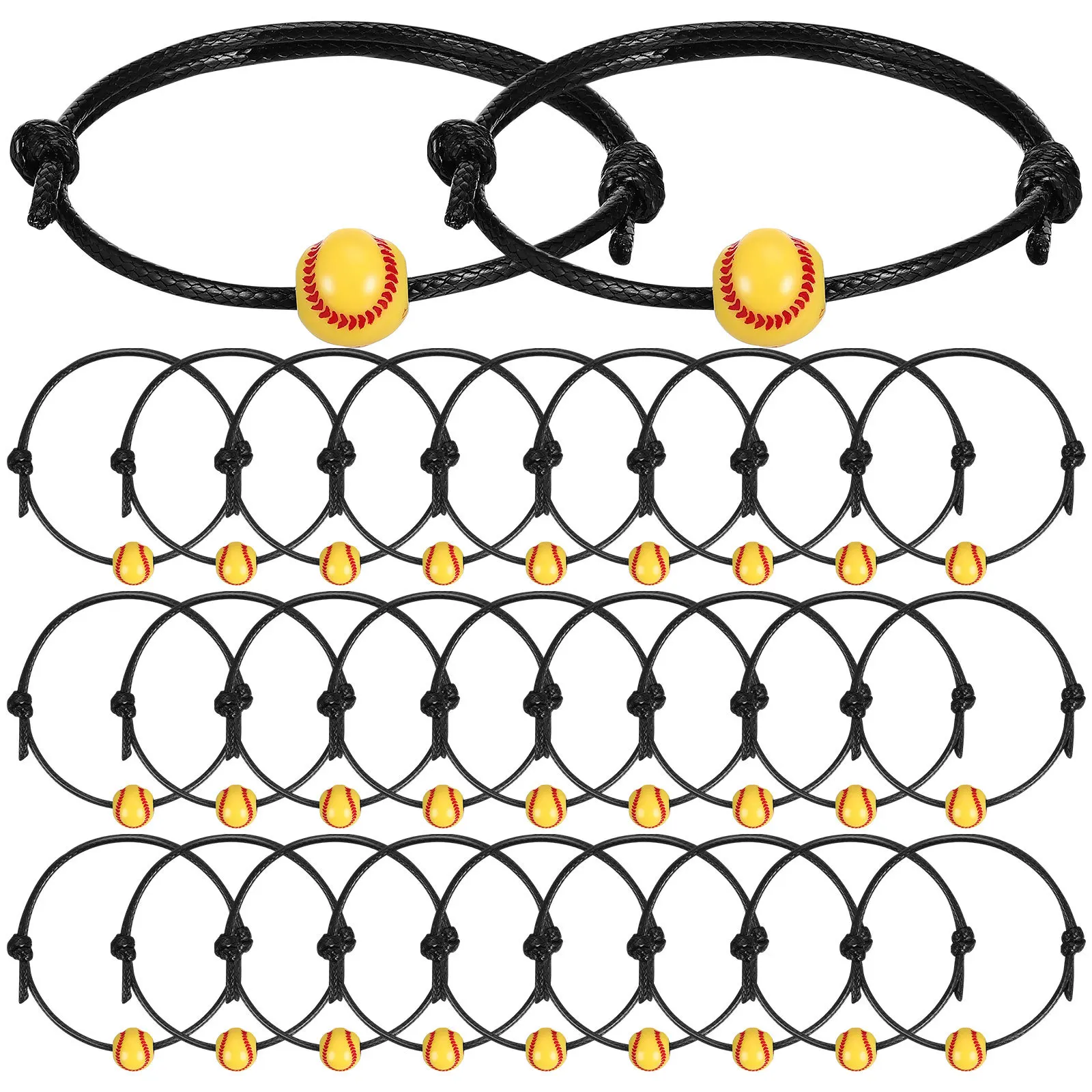 

30Pcs Baseball Rope Bracelets Adjustable Sports Bracelets for Teens Kids Sports Theme Party Favors and Team Accessories