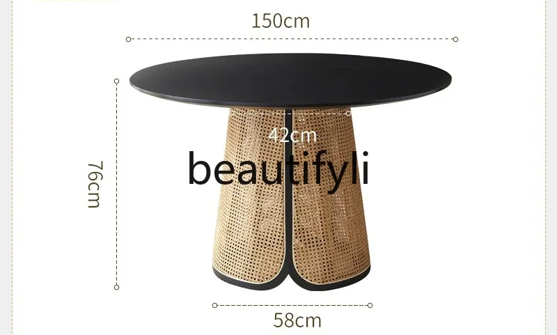 

A13 Solid wood round table Nordic household rattan dining table and chair combination small apartment homestay ash wood dining t