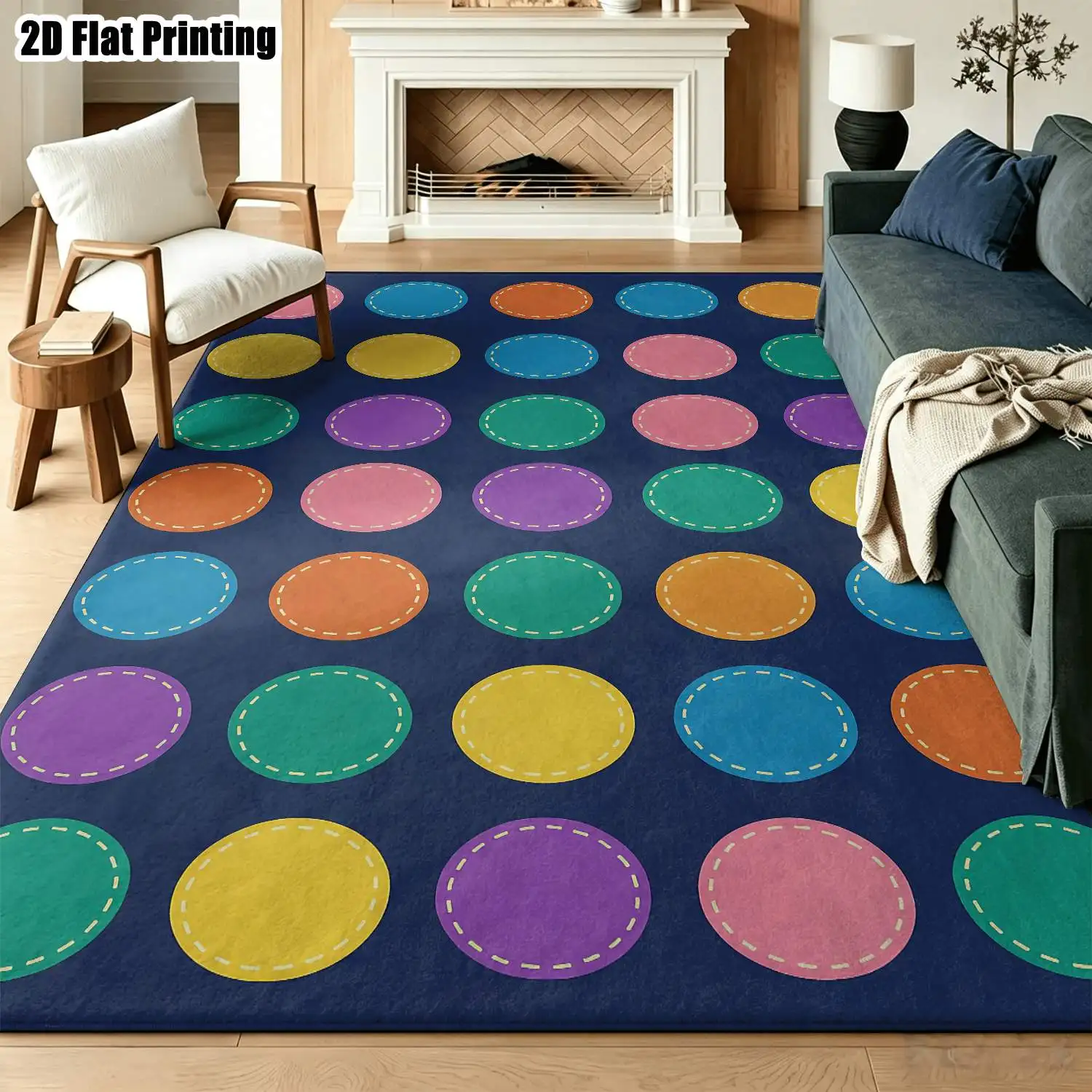 1Pc 2D Printed Colorful Round Polka Dot Nordic/Instagram Style Modern Minimalist Geometric Carpet, Home Decor Floor Mat, Multi-Size, Machine Washable, Suitable for Entrance, Living Room, Bedroom, Dining Room, Foyer