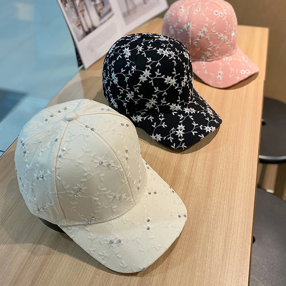 Princess Style Flower Embroidery Baseball Caps Spring and Summer Women Sunscreen Cap  Breathable Lady Snapback Hats Young Girl