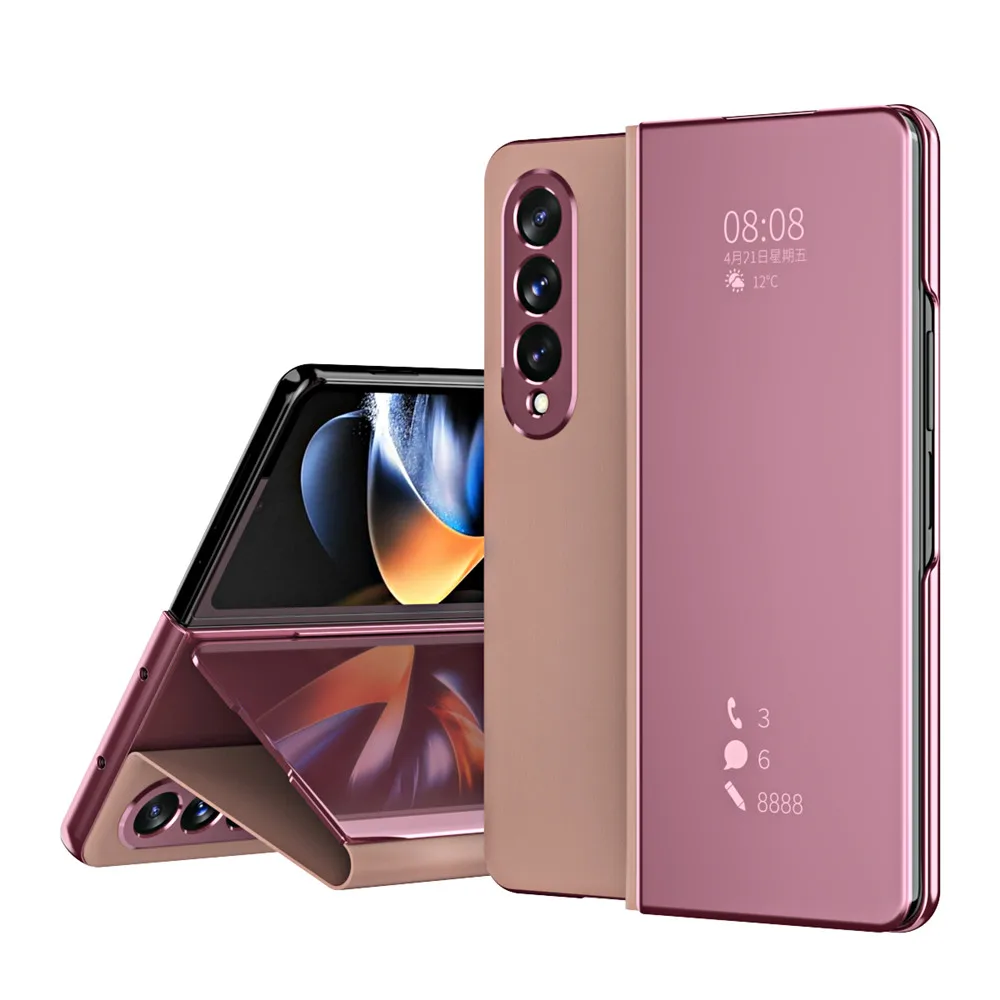 Smart Window Case for Samsung Galaxy Z Fold 4 5G Plating Mirror Leather Cover For Samsung Galaxy Z Fold 3 W22 Flip-Free Answer