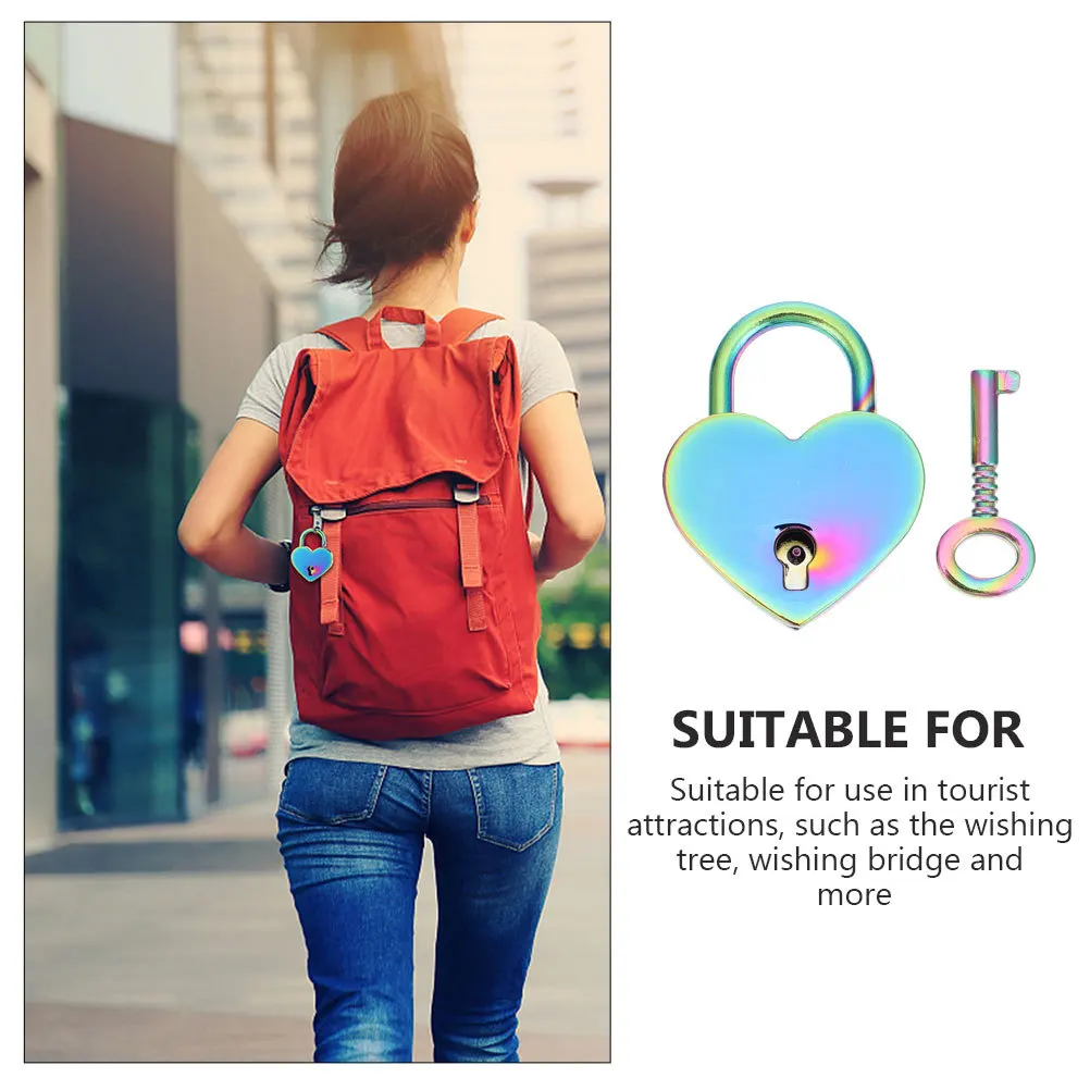 

1Set Heart Shape Couple Wishing Lock Zinc Alloy Compact Rust Resistant Lightweight Decorative Lock for Travel Scenic Spot Gift