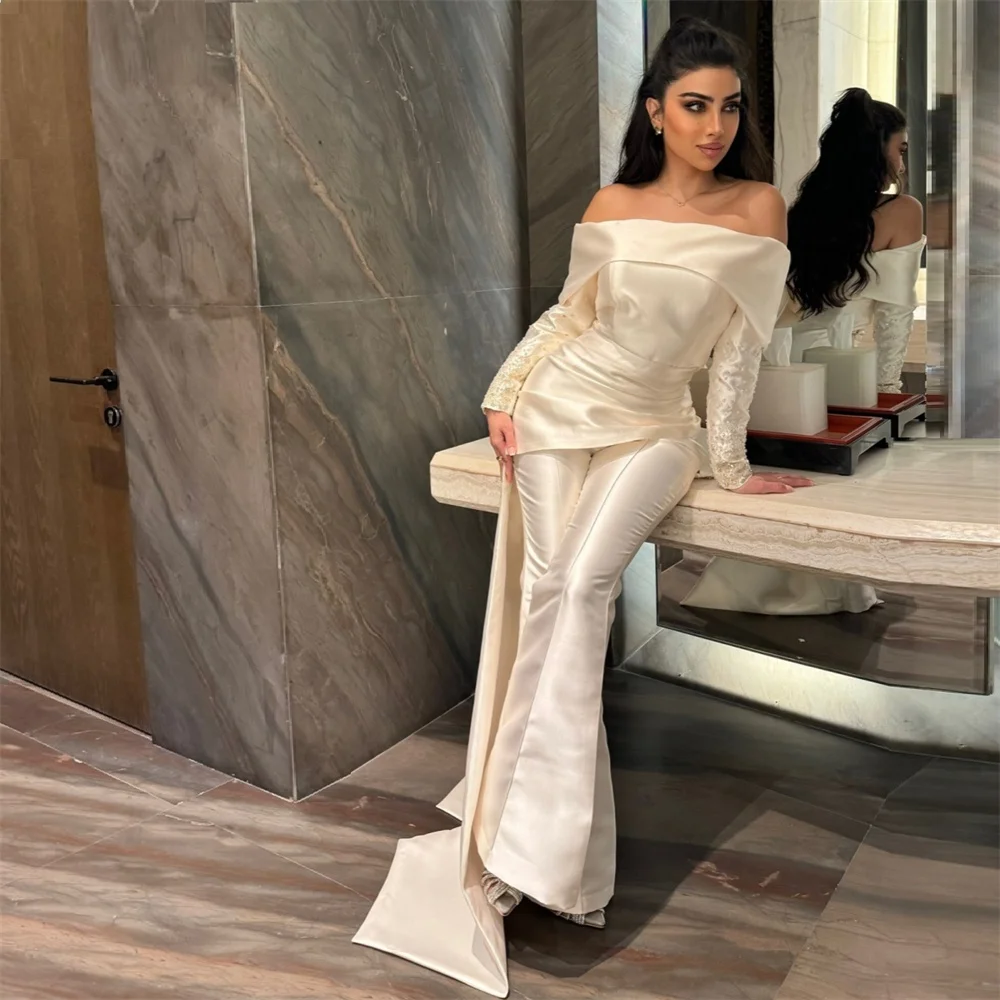 

Evening Gown Formal Dearin Off-the-shoulder Pants Floor Length Layered Ruffle Bead Bespoke Occasion Dresses Prom Dress Saudi Ara