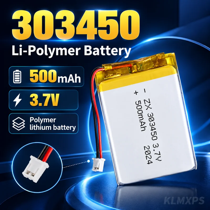 303450 500mAh Polymer Battery 3.7V Li-Po Rechargeable Cell, 033450 Compatible Replacement for DVD Drive Recorder and GPD Monitor