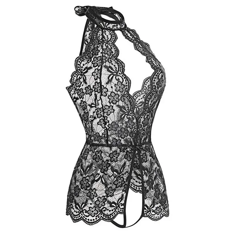 セクシーな女性用レースホルターロンパース、ホルターストラップノースリーブパジャマ、様々な色が選べる、コルセット風レディースボディスーツ