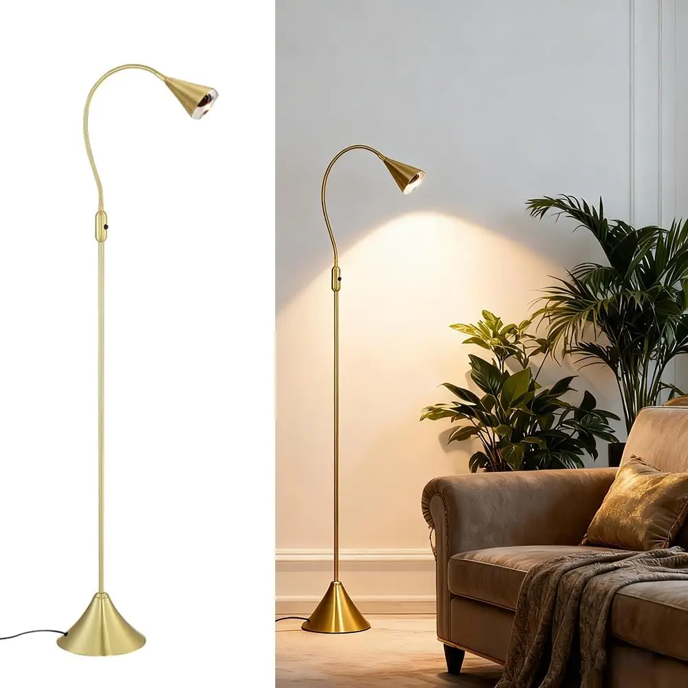 

Светодиодный напольный светильник с плавной регулировкой яркости, свет, щадящий глаза, для чтения в гостиной или спальне, энергоэффективный, 5 Вт, золотистый металл
