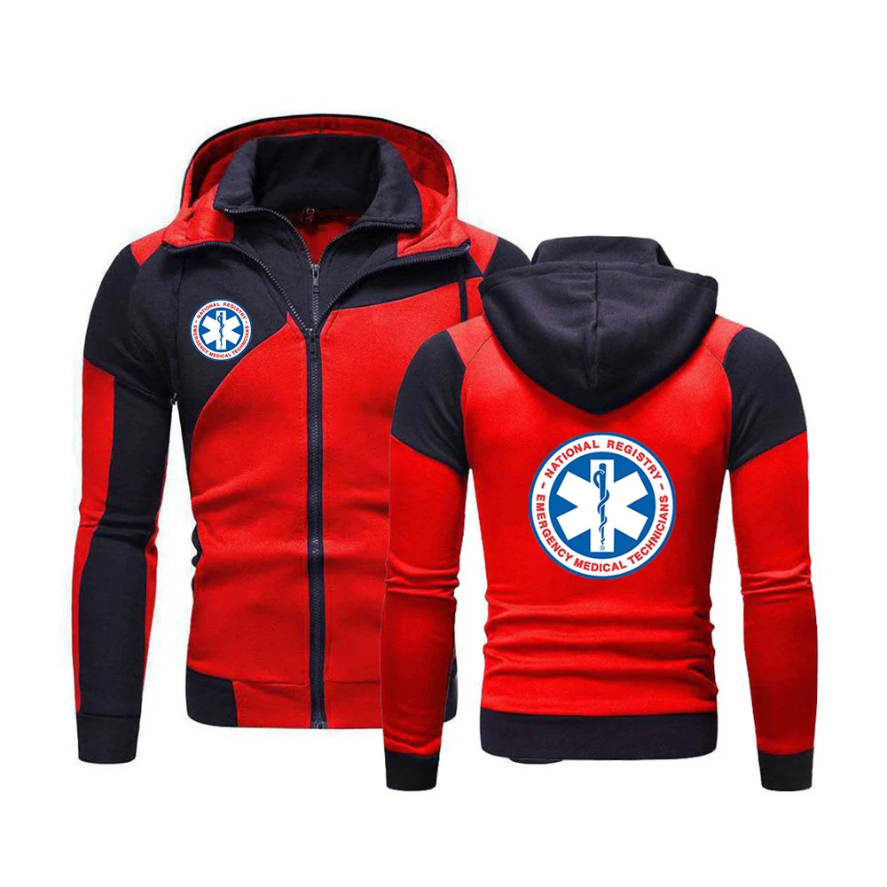 

2024 Men New EMT Emergency Ambulance Spring and Autumn Color Matching Hoodie Match Warm Sweatshirt Comfortable Casual Jacket Top