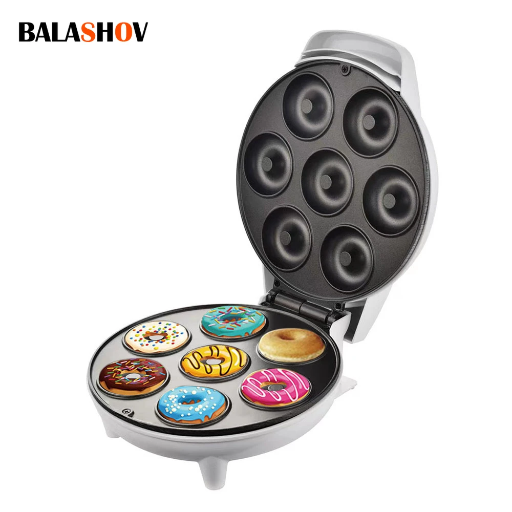 

Mini Donut Maker Machine Non-stick Surface for Kids Breakfast Snack Desserts Makes 7 Doughnuts White Color Home Appliances 1200W