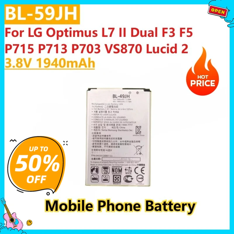 

Новый аккумулятор для мобильного телефона 3,8 В 1940 мАч BL-59JH BL 59JH для LG Optimus L7 II Dual F3 F5 P715 P713 P703 VS870 Lucid 2 Высокое качество