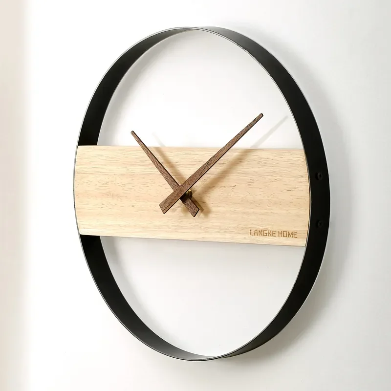 Nordic Wall Clock Creative Wrought Iron Transparent Solid Wood Living Room Decorative Art Clock Simple Modern Design