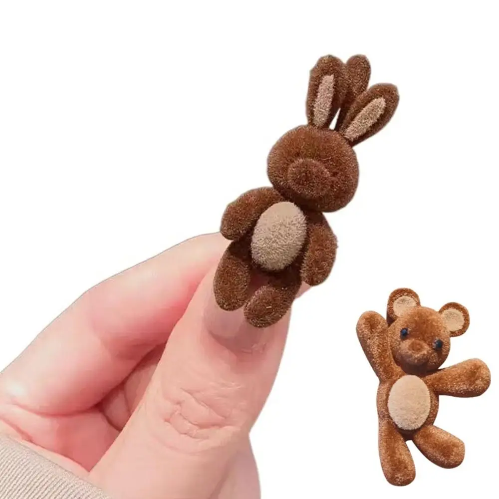 Hair Ornament Cute Design Cartoon Bear Hairpin Sweet Style Lightweight Side Hair Clip Durable Flocking Barrette