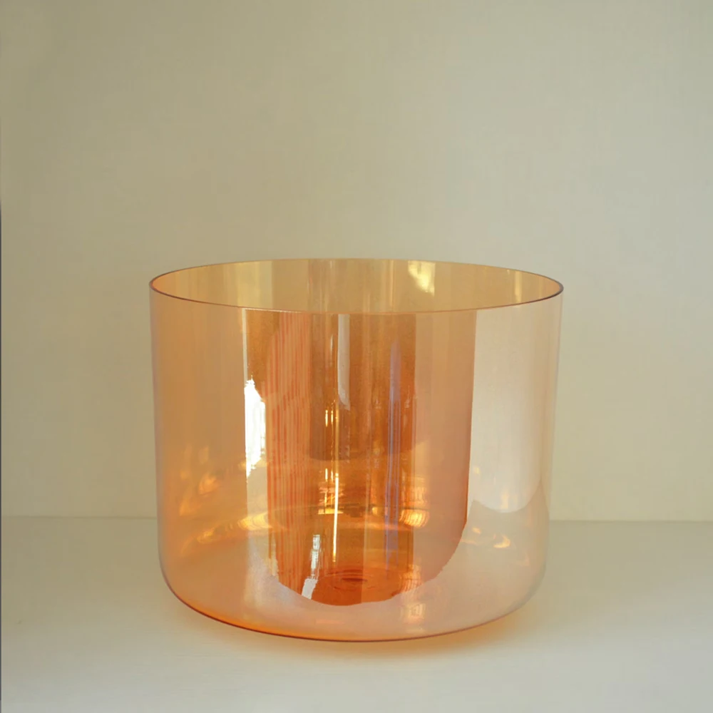 Star Linkup 6 Inch Transparent Orange Cosmic Light Quartz Crystal Singing Bowl, Soothing Resonant Vibrations to Relieve Anxiety, Release Mental Pressure Sound Healing Instrument for Hypertension Relief Yoga Meditation Sound Bath