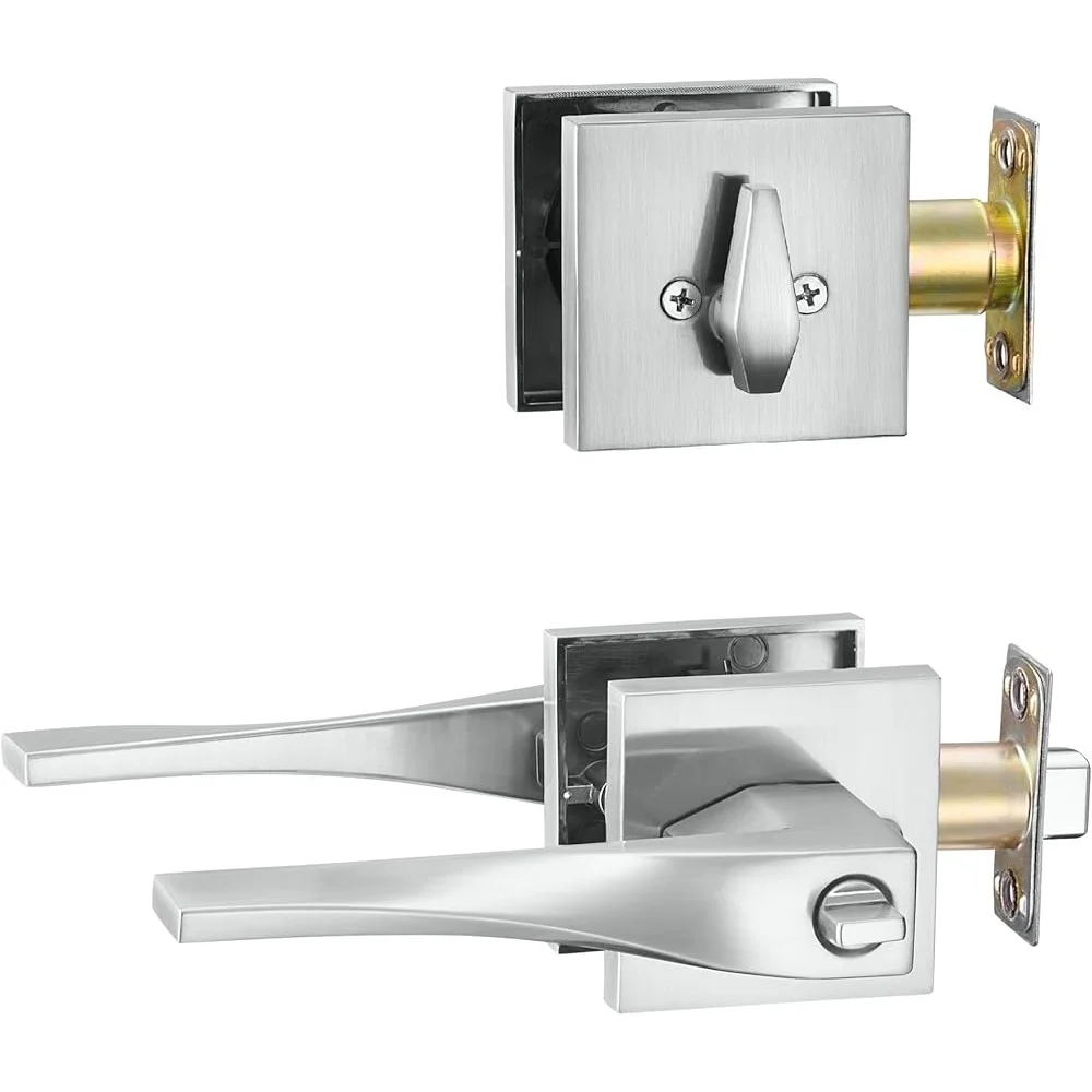 Sleek Entry Lever Door Handle Set with Deadbolt Lock Reversible Design Front Door Office High Security Metal Hardware
