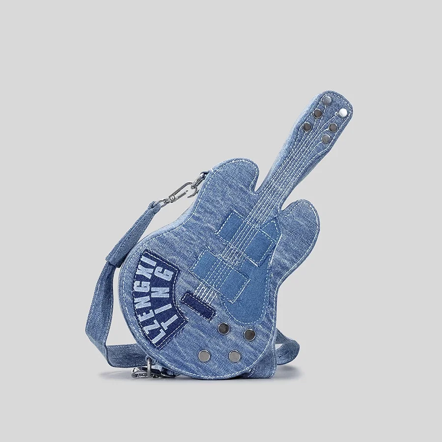 

Модная джинсовая сумка через плечо в форме гитары для женщин, дизайнерские забавные сумки на плечо, милая шикарная сумка-мессенджер Y2K, маленькие женские кошельки