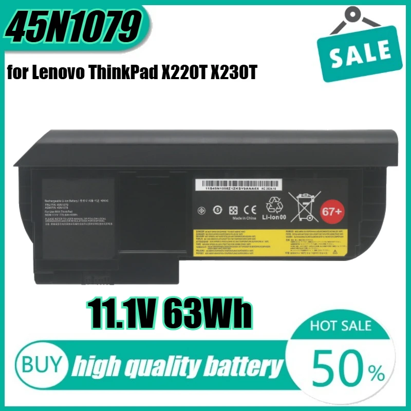 

11.1V 63Wh 45N1079 67+ Laptop Battery for Lenovo ThinkPad X220T X230T 0A36316 45N1078