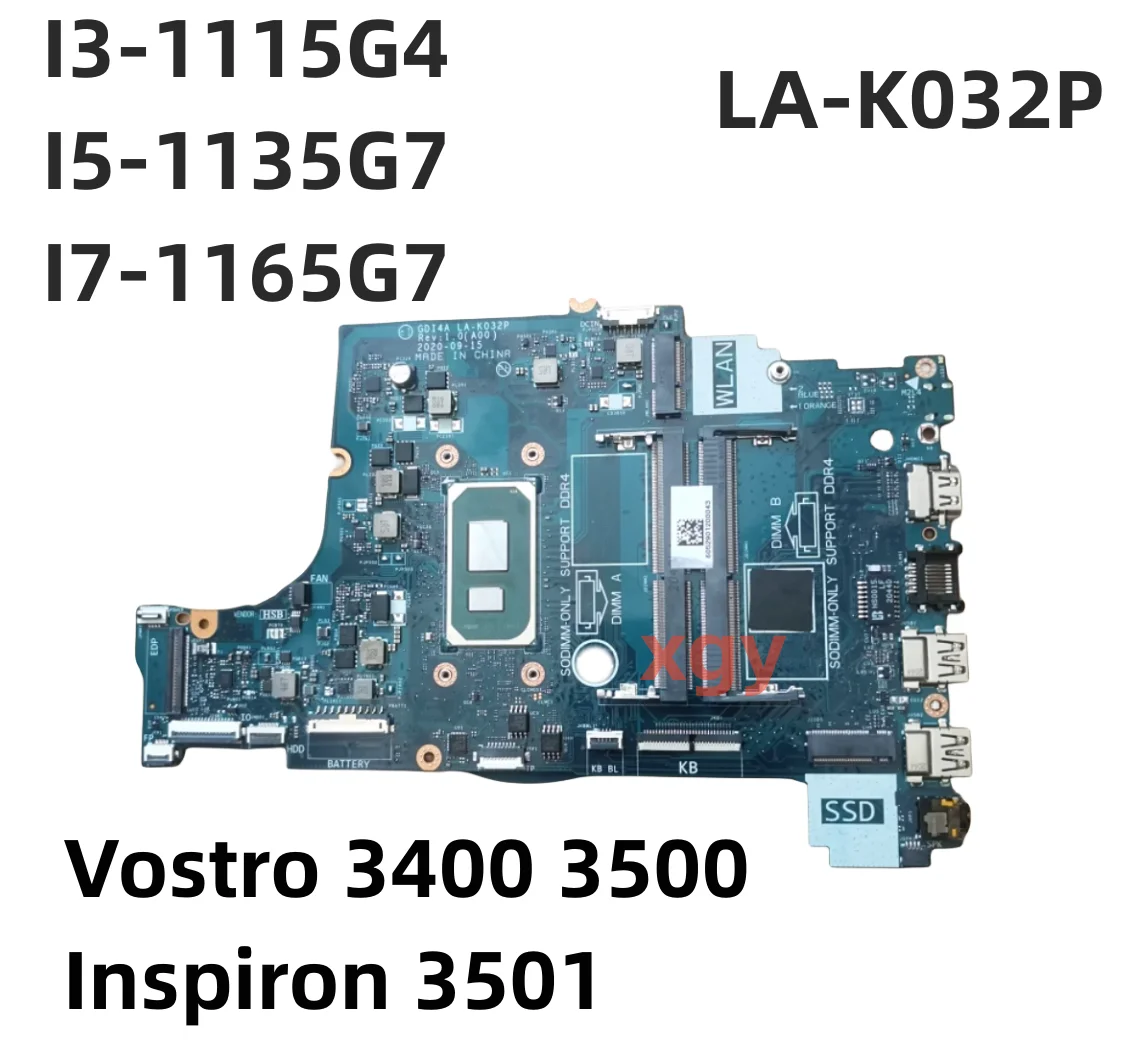 LA-K032P For DELL Vostro 3400 3500 Inspiron 3501 Notebook Mainboard 0X9TX0 0G4GH1 0GGCMJ 0M96P9 i3 I5 I7-11th Laptop Motherboard