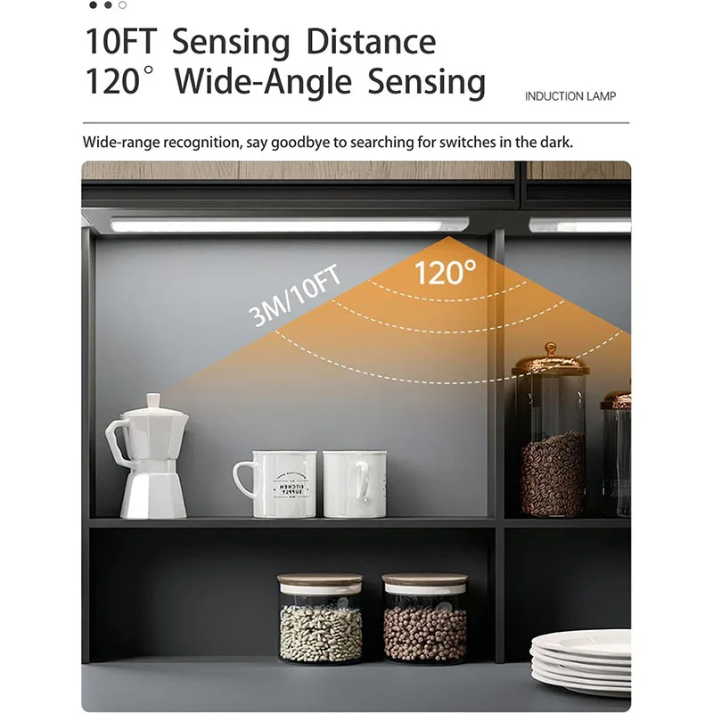 10-60CM Motion Sensor Cabinet Lights USB Rechargeable Under Cabinet Lights with Infrared Sensor Magnetic for Kitchen Closet