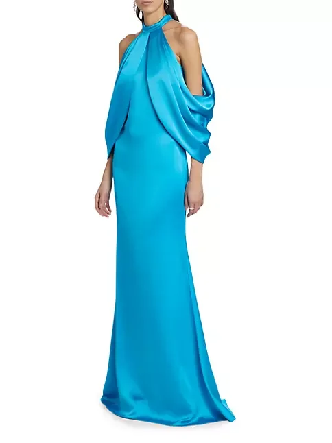 Robe de soirée dos nu drapée en satin pour femmes, robe de Rhsirène sexy, robes maxi, hors de l'initiative