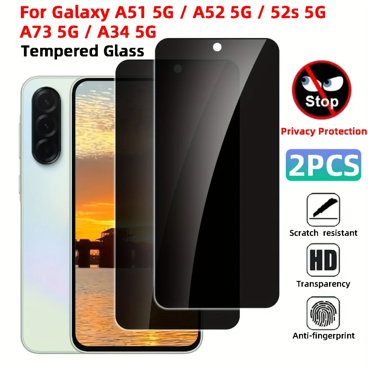 2Pcs Anti Spy Tempered Glass for Samsung Galaxy A56 A26 A36 A52 A55 5G Screen Protector for Samsung A73 A52s A54 A34 A51 5G