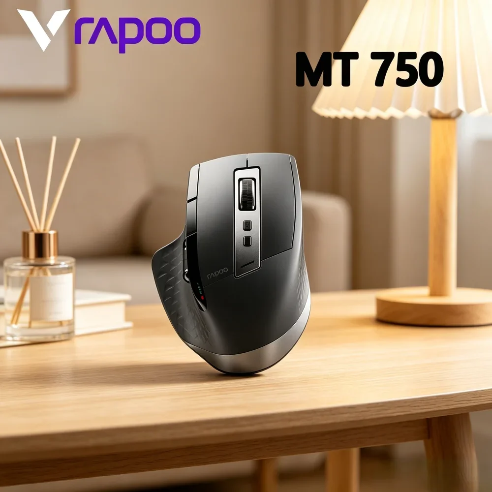 RAPOO MT750 Multi-Mode Wireless Bluetooth Mouse, Rechargeable Ergonomic Laser Mouse, Large Hand Comfort Design for Business