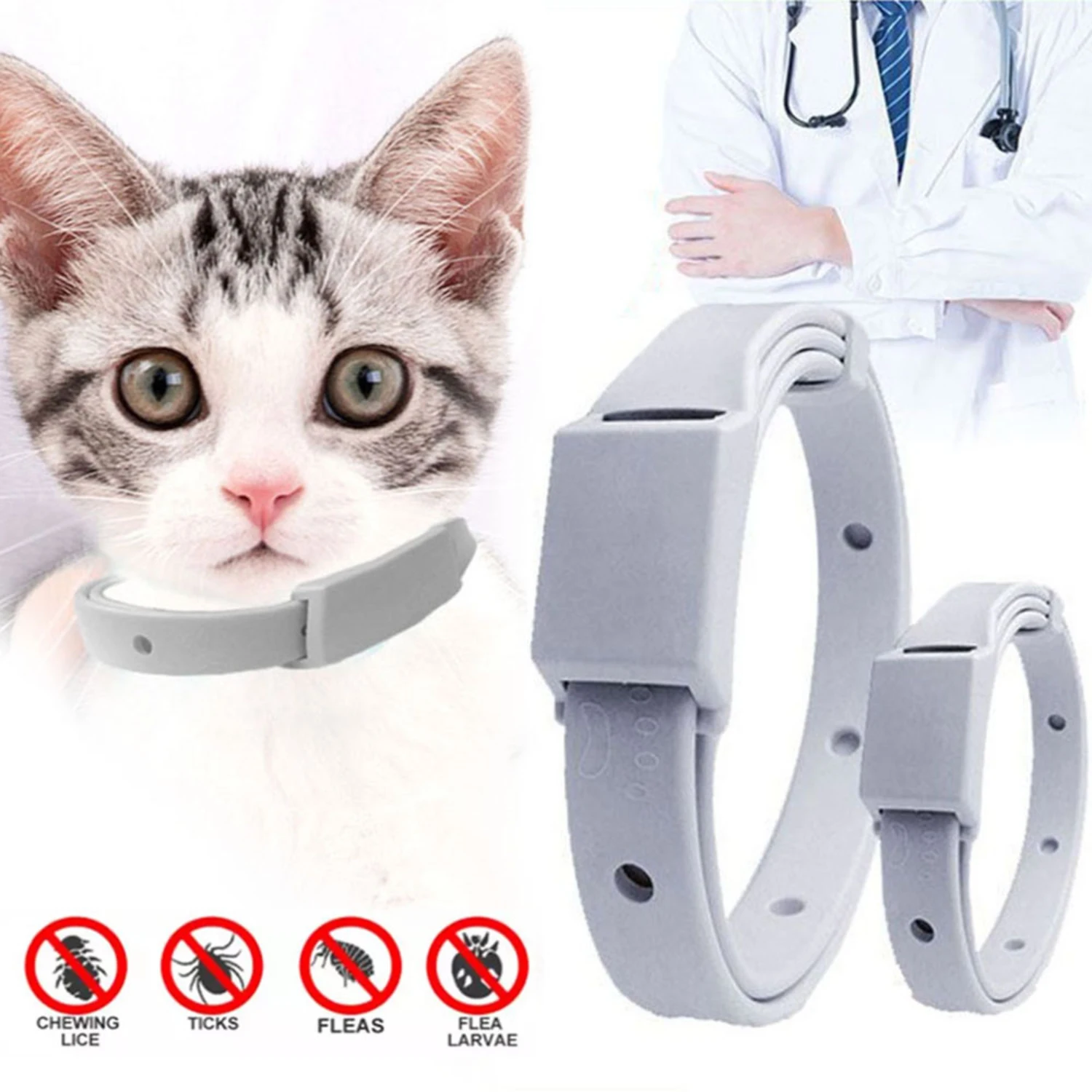 Collier anti-puces pour chat et petit chien, Protection antiparasitaire de 8 mois, réglable, pour chiot et chaton, accessoires pour animaux de compagnie