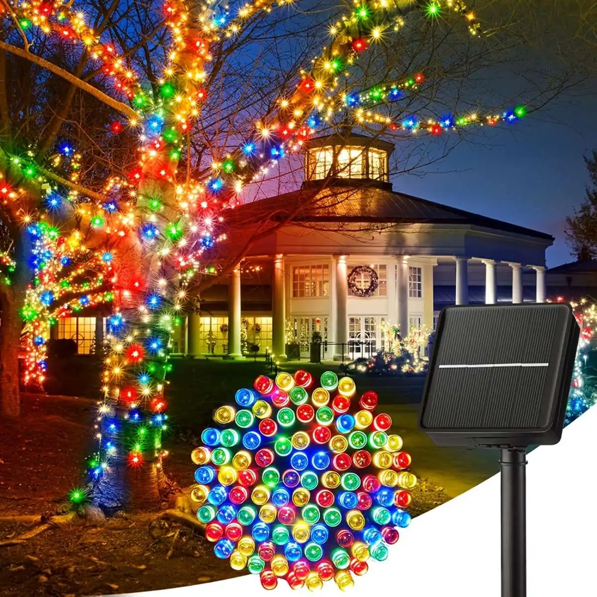  1 Set Of 2/4/8 Solar Powered String Lights 200/400/800 LED Outdoor Christmas Decorative String Lights with 8 Lighting Modes for Home Gardens Yards Fence Xmas Tree Holiday Party Festival Christmas Decoration, Muliticolor
