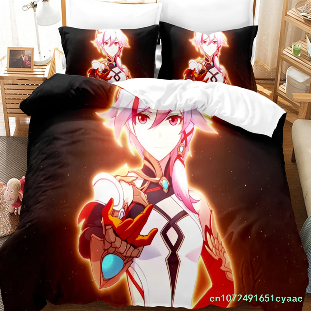 Honkai Impact 3 Bedding Set Single Twin Full Queen King Size Game Anime Bed Set Aldult Kid Bedroom Duvetcover Sets 3D Print 013