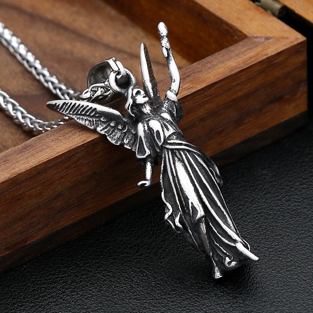 Classic Angel Statue of Liberty Pendant Necklace 316L Stainless Steel Chains For Men Women Fashion Powerful Amulet Jewelry Gifts