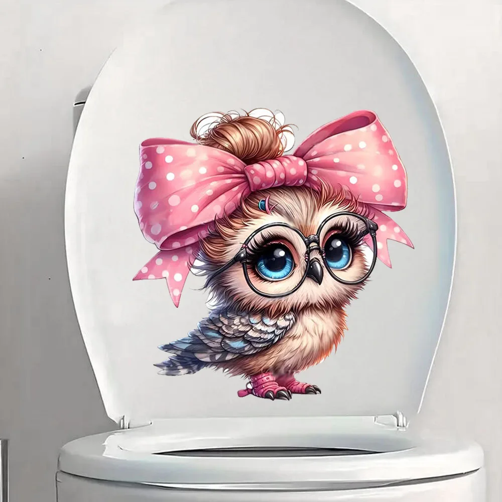 

QT2642#Cute Owl Wearing Glasses and Pink Bow Decal Sticker Bright Bathroom for Home Decoration Vinyl Decals, Art Wall Paper,