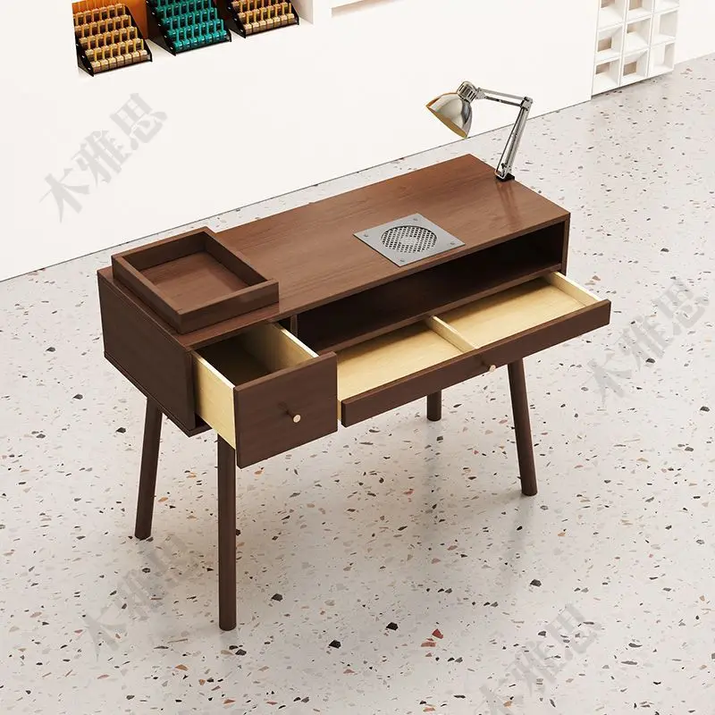 Retro style solid wood multi-drawer storage with vacuum cleaner manicure table single double American manicure table and chair s