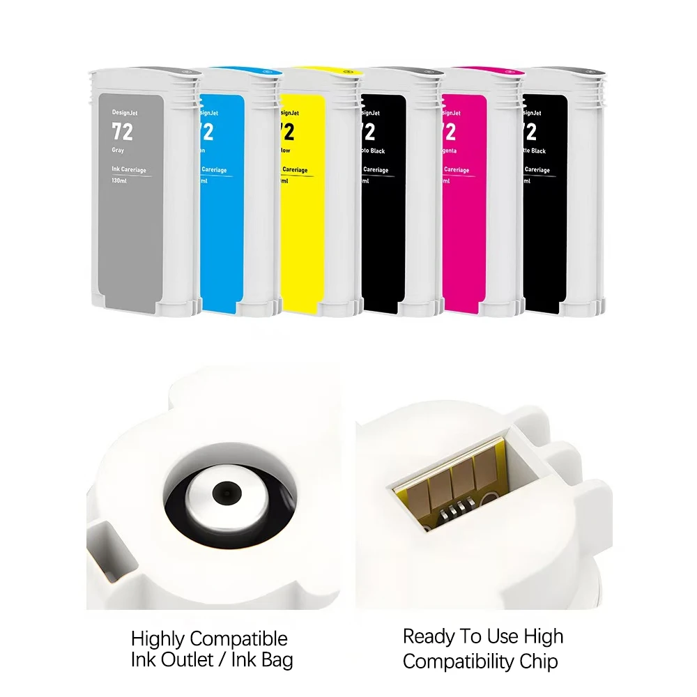 NEW 72 Inkjet Ink Cartridge 130ML Compatible For HP72 Designjet T610 T620 T770 T790 T795 T1100 T1120 T1200 T1300 T2300 Printer