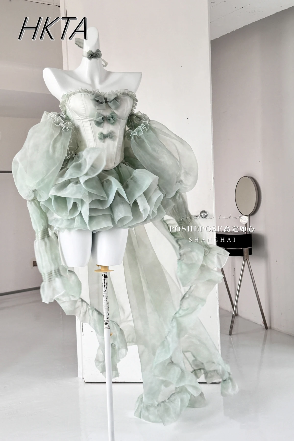 

High Street Mint Green Strapless Bow Sweet Fairy Organza Dress Women's Spring New Elegant Big Bow Trailing Party Wedding Dress