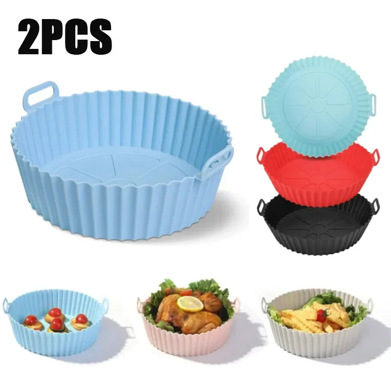 Air Fryer Silicone Basket Reusable Container Accessories Oven Tray Pizza Fried Chicken Baking Mold Protector Kitchen Tool