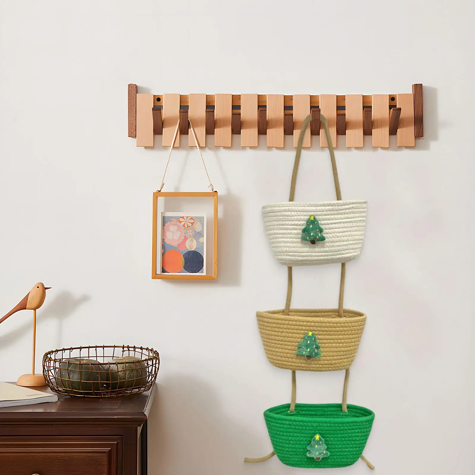 Kosz wiszący na ścianę Kosze dekoracyjne Przenośny wielofunkcyjny 3-poziomowy tkany kosz ścienny do dekoracji pokoju i łazienki