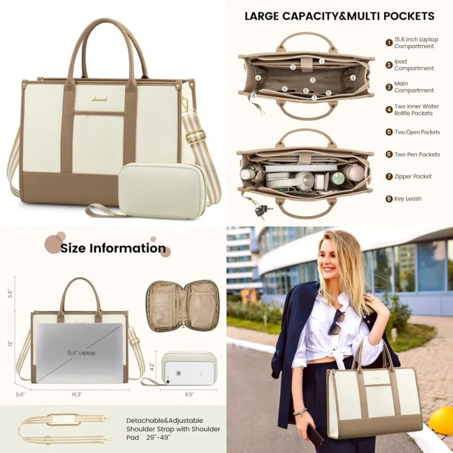 

Laptop Tote Bags for Women Canvas Work Bag 15.6 inch Large Professional Teacher Purse Lightweight Computer Bag Briefcase Busine