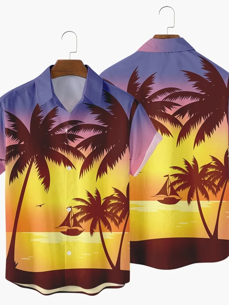 Men's Casual Spread Collar Shirt 3D Print Short Sleeve Fashion Urban Style Polyester Fabric Regular Fit Short Sleeve T-shirt