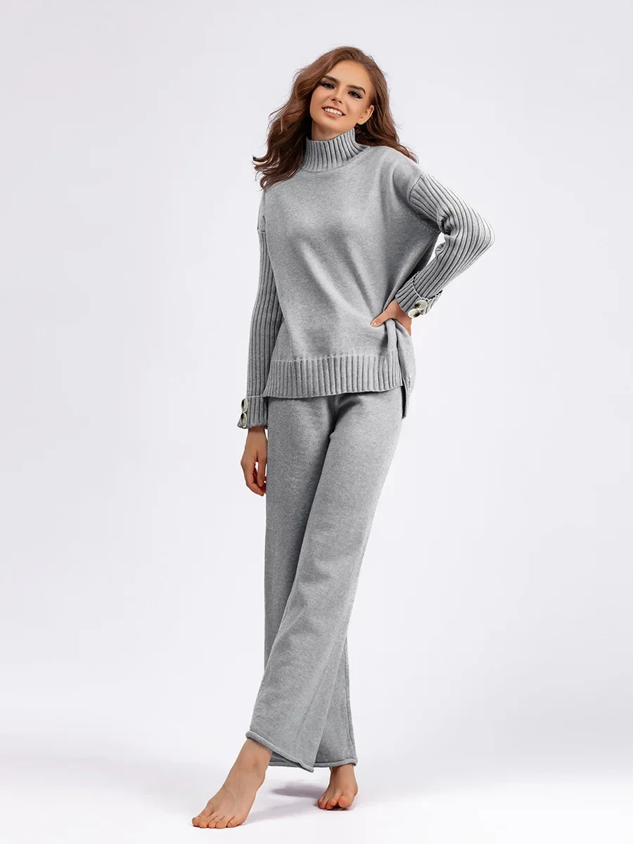 

Women Two Piece Outfits Sweater Sets Long Sleeve Knit Pullover and Wide Leg Pants Lounge Sets