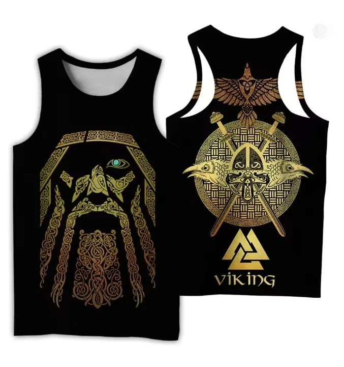 Nordic Viking Mythology Themed Men's Sleeveless Vest 3D Printed Men's Top Streetwear Retro Vest Tank Top Men Mens Clothing