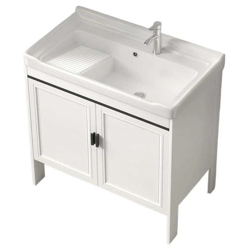 Carbon fiber laundry cabinet, balcony laundry sink, ceramic washbasin basin, floor-to-ceiling washbasin cabinet with washboard