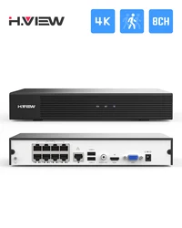 H.View 4K 8Ch Poe Nvr Cctv Security System H.265 Video Audio Recorder 8Mp Network Surveillance For Poe Ip Camera Onvif