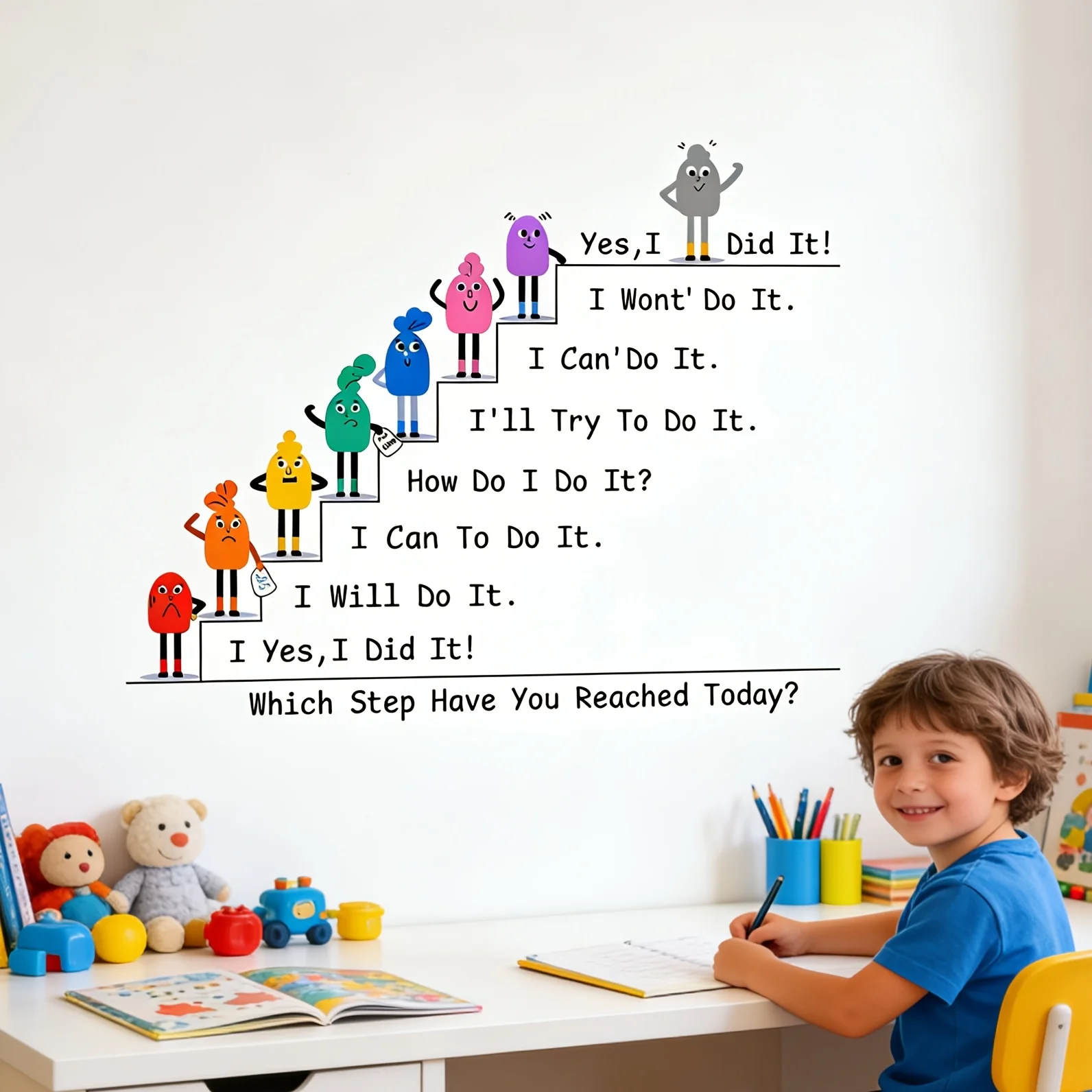 1pc Growth Ladder Inspirational Quote Themed Wall Decal, suitable for decorating classrooms, kids' rooms and study rooms