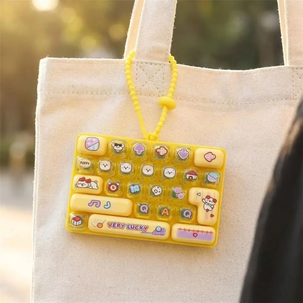 Sensory Multicolored 26-Key Keychain 26 Key Grid Cartoon Fidget Mini Keyboard Decompression Bag Charm