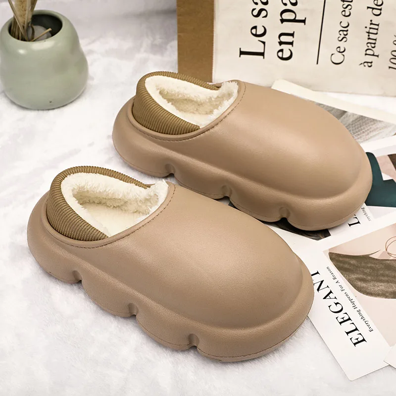 YISHEN Slippers Men Winter Chunky Cotton Shoes Indoor Warm Plush Waterproof Platform For Women Slides Solid Chaussons Hommes